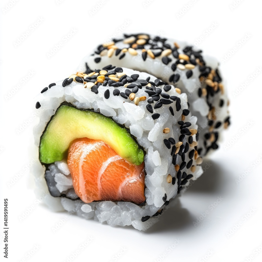 Fresh sushi roll with avocado and salmon Fresh sushi roll with avocado and salmon
