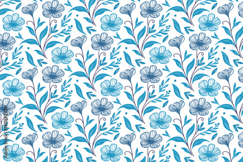 seamless blue pattern featuring one line floral doodles and natural sketches for pillow cover table linen and packaging

