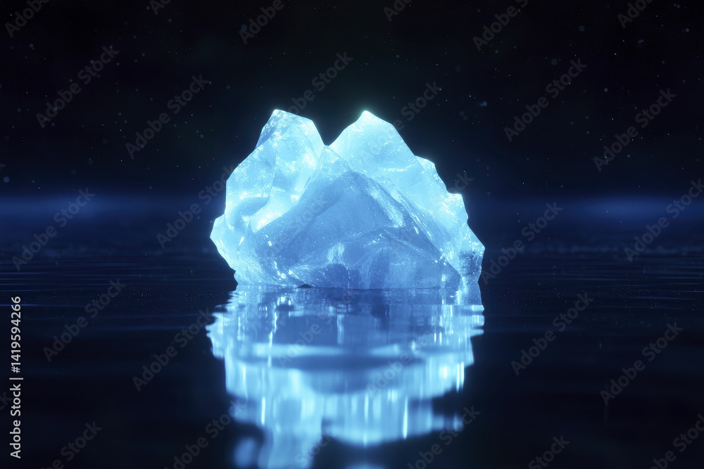 Obraz premium glowing iceberg reflects beautifully on calm water, creating serene and captivating atmosphere