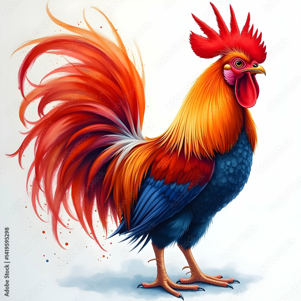 Fototapeta premium Radiant Rooster with Betta Tail in Shimmering Glory