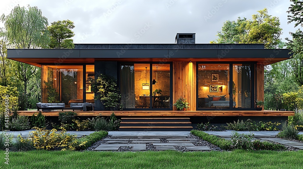 Sustainable forest retreat architecture front view high resolution image Sustainable forest retreat architecture front view high resolution image
