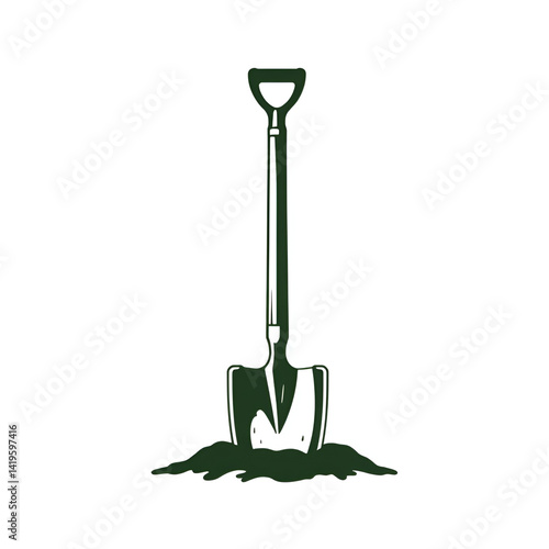 Garden shovel dirt vector silhouette on white background. Shovel icon sign illustration design.
