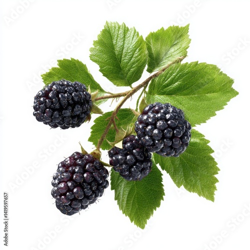 Blackberries on a branch isolated on white background
