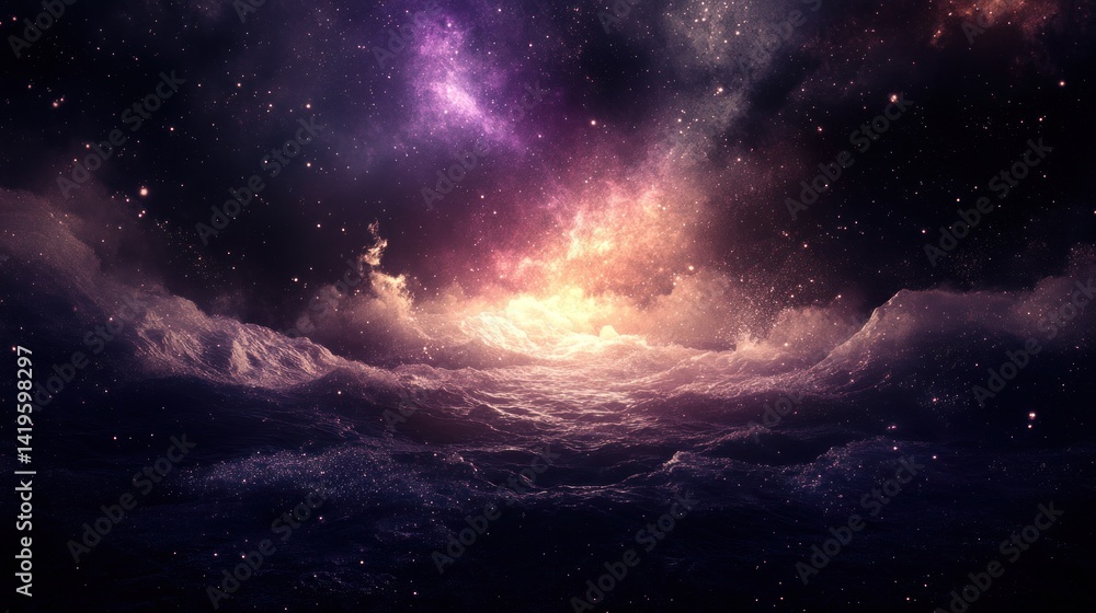 Obraz premium Cosmic landscape of nebulae and stars.