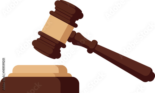 Wooden judge gavel and sound block flat design legal symbol vector illustration