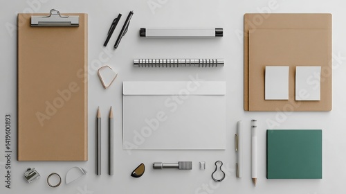 Stationery and office supplies flat lay