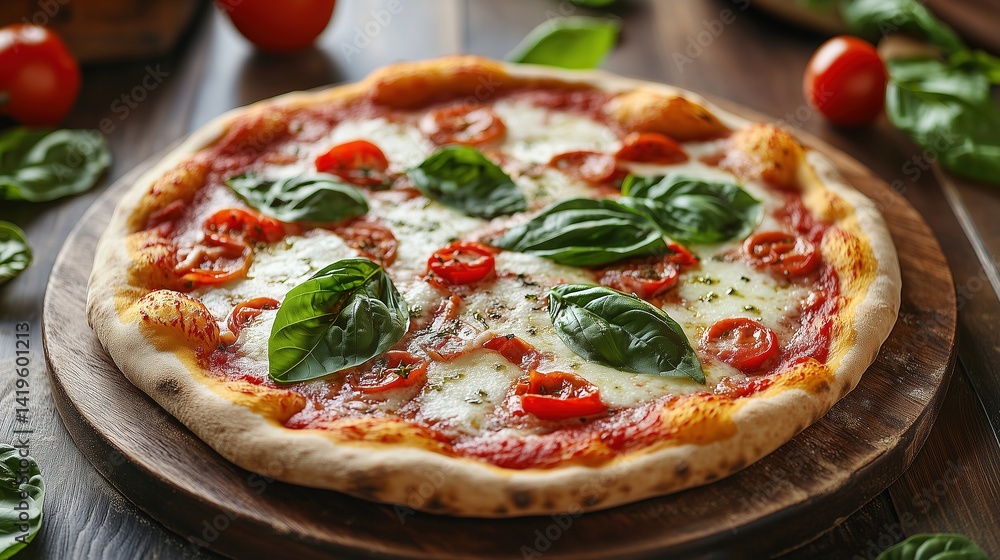 Margherita Pizza on Wooden Board Margherita Pizza on Wooden Board