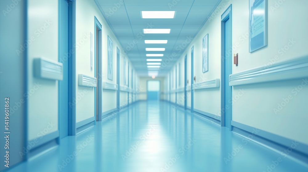 Obraz premium Hospital Corridor with Blue Lighting