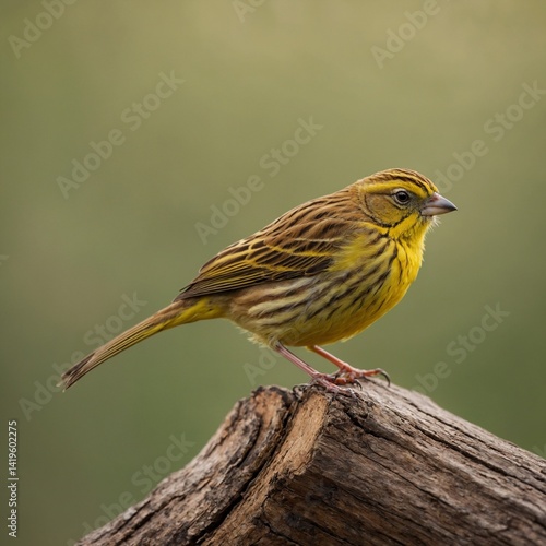 Yellowhammer bird on piece of wood