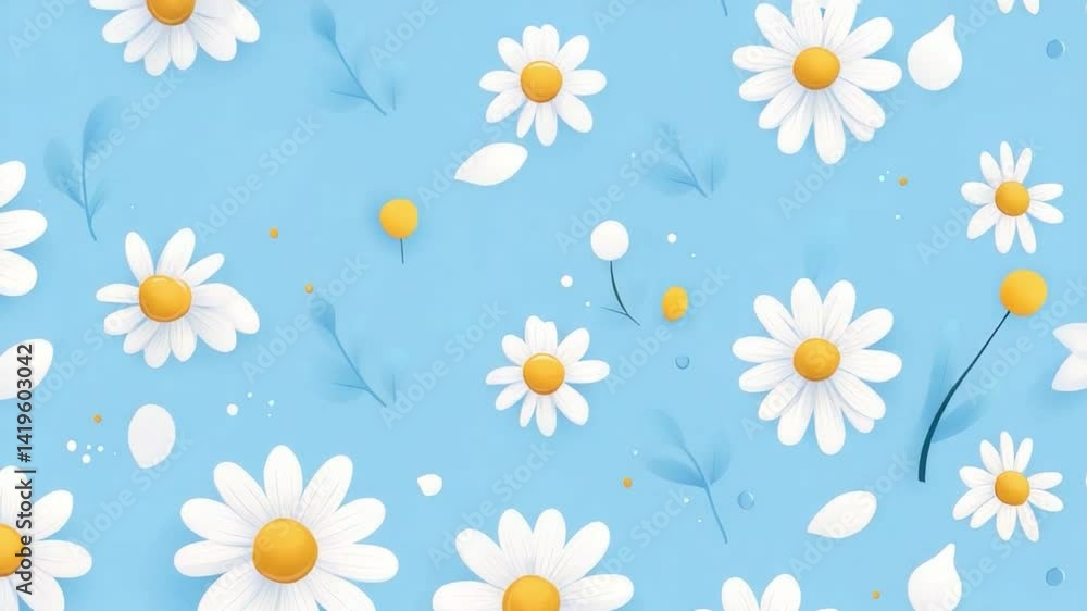 Bright and Cheerful Floral Pattern with White Daisies and Yellow Buds on Light Blue Background Ideal for Spring-Themed Designs and Backgrounds Bright and Cheerful Floral Pattern with White Daisies and Yellow Buds on Light Blue Background Ideal for Spring-Themed Designs and Backgrounds
