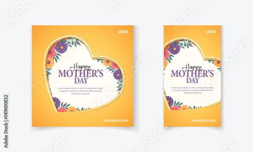 promotional social media post, story template design with flower vector for Happy Mother's Day
