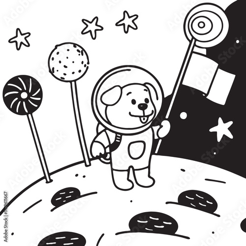 A Dog lands on a Lollipop Planet created using generative AI. 