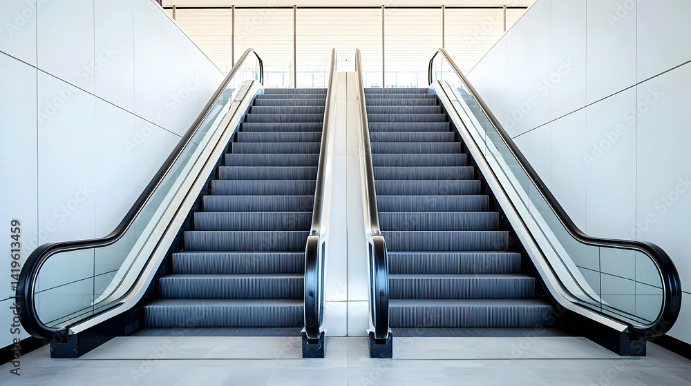 Fototapeta premium Empty Modern Escalators In A Commercial Building Interior