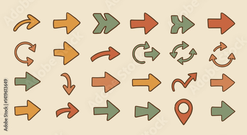 Retro Arrow Collection Set Vintage Directional Sign Icons Navigation Elements in Various Styles and Colors