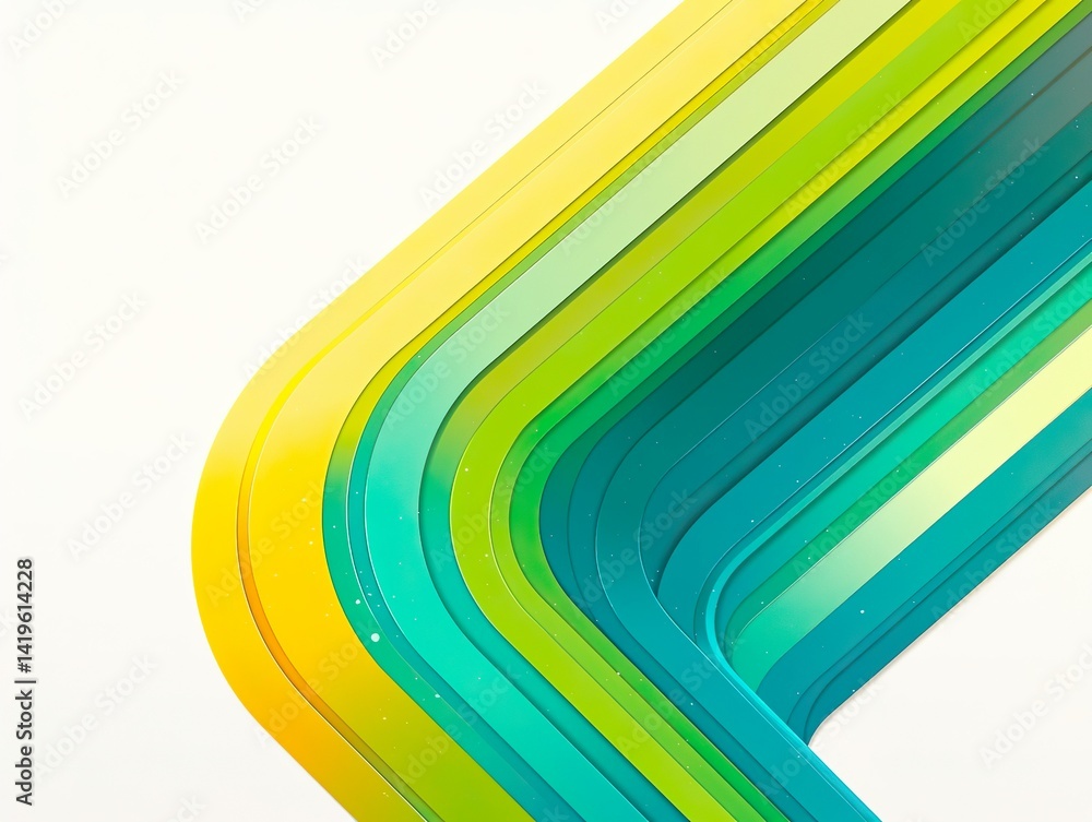 Obraz premium Sleek, parallel curved bands in glossy shades of green, yellow, and teal create a dynamic abstract background with a sense of speed and modern graphic design.