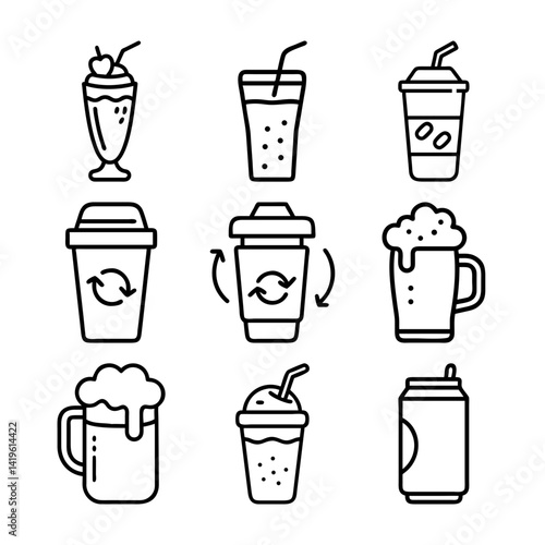 drink icon set with food and beverage symbols in vector design