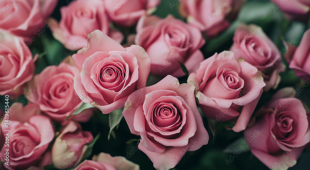 Um buquê de rosas cor-de-rosa dispostas lado a lado Um buquê de rosas cor-de-rosa dispostas lado a lado