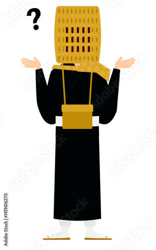 Simple illustration of a buddhist monk questioning