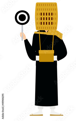 Simple illustration of a buddhist monk holding a maru stick
