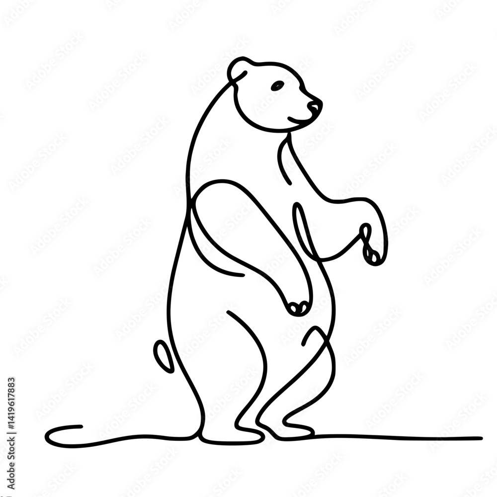 Continuous line drawing of bear standing in playful pose on two legs with paws stretched forward, one line vector Continuous line drawing of bear standing in playful pose on two legs with paws stretched forward, one line vector
