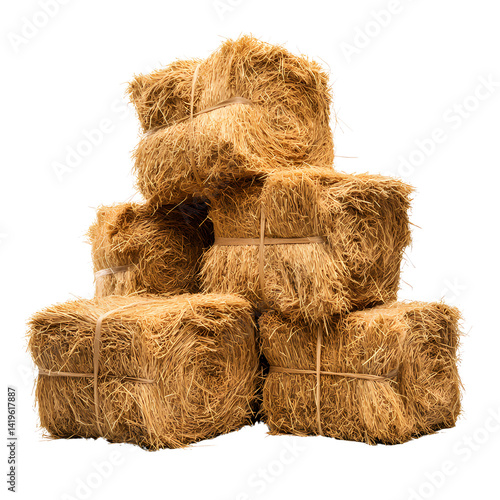 Stacked hay bales showcasing the natural texture and color, perfect for agricultural or rural-themed projects.