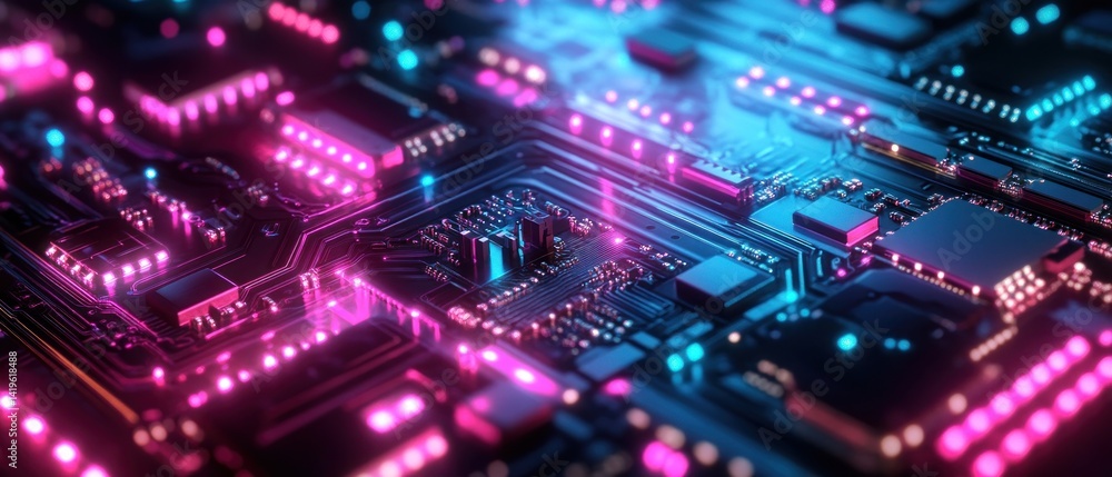 Neon Circuit Board: A Close-Up of Vibrant Technology Neon Circuit Board: A Close-Up of Vibrant Technology