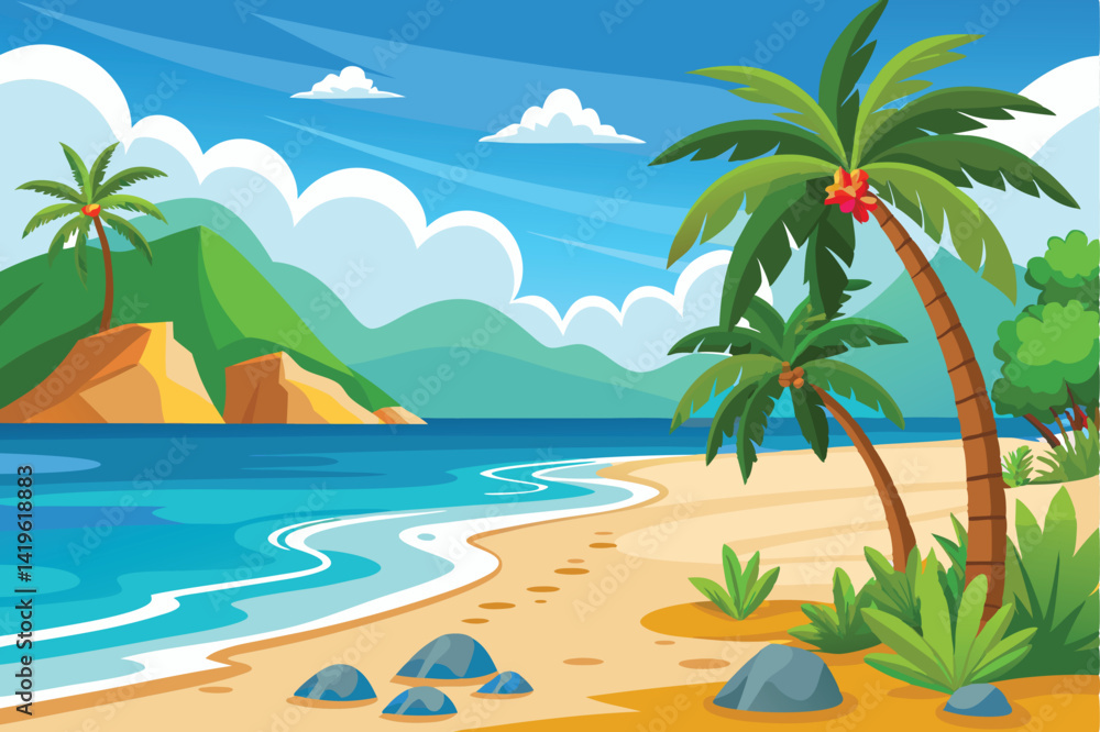 Obraz premium Tropical Beach Vector Drawing