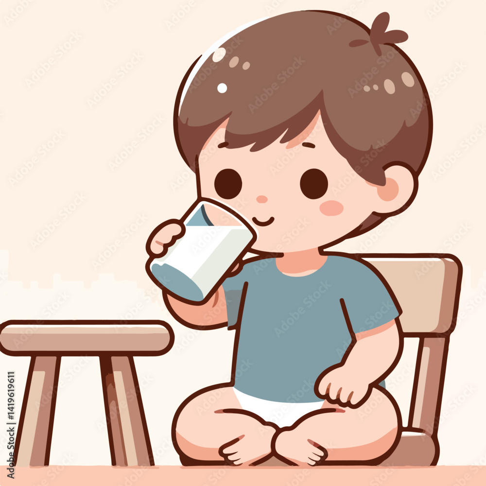 vector image of little children drinking milk vector image of little children drinking milk