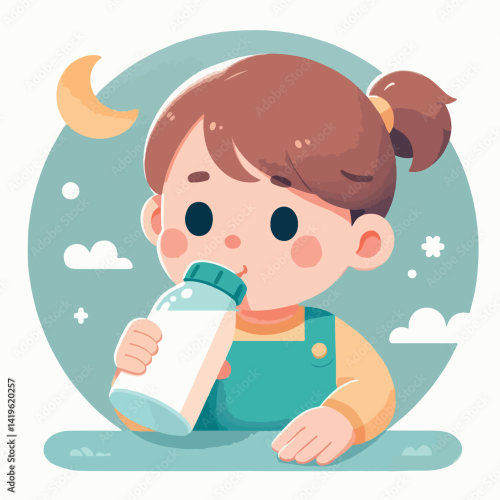 vector image of little children drinking milk vector image of little children drinking milk