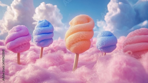 Pastel Cotton Candy Trees in a Fluffy Pink Cloud Field