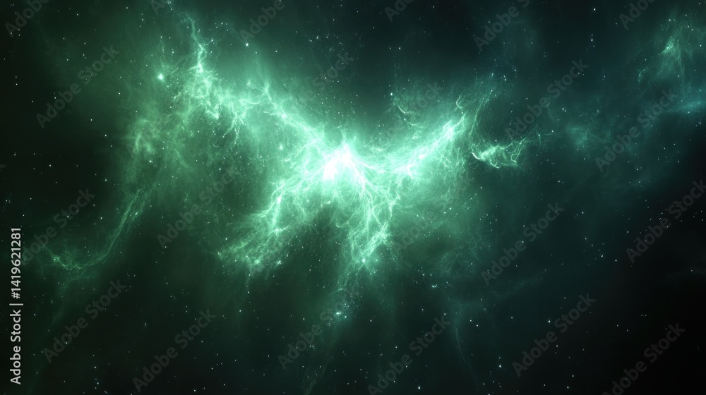 Fototapeta premium Cosmic green nebulae showcase ethereal energy.
