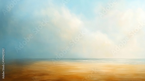 Peaceful Seascape Painting: Blue Sky Golden Sand Beach