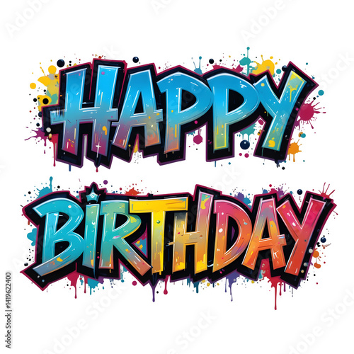 Transparent PNG Graffiti Happy Birthday Text,isolated graffiti lettering, colorful birthday design