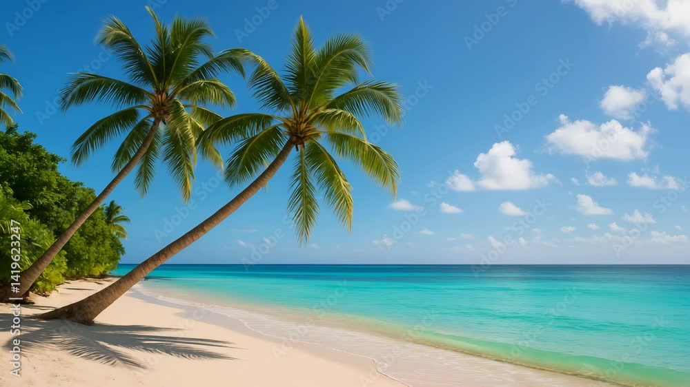 Tropical beach with coconut palm trees, summer holidays Tropical beach with coconut palm trees, summer holidays