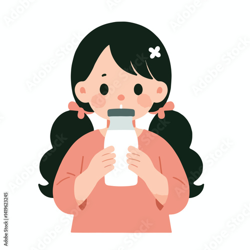 vector image of little children drinking milk
