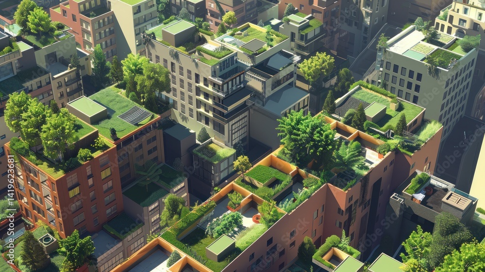 Fototapeta premium Urban cityscape with green roofs
