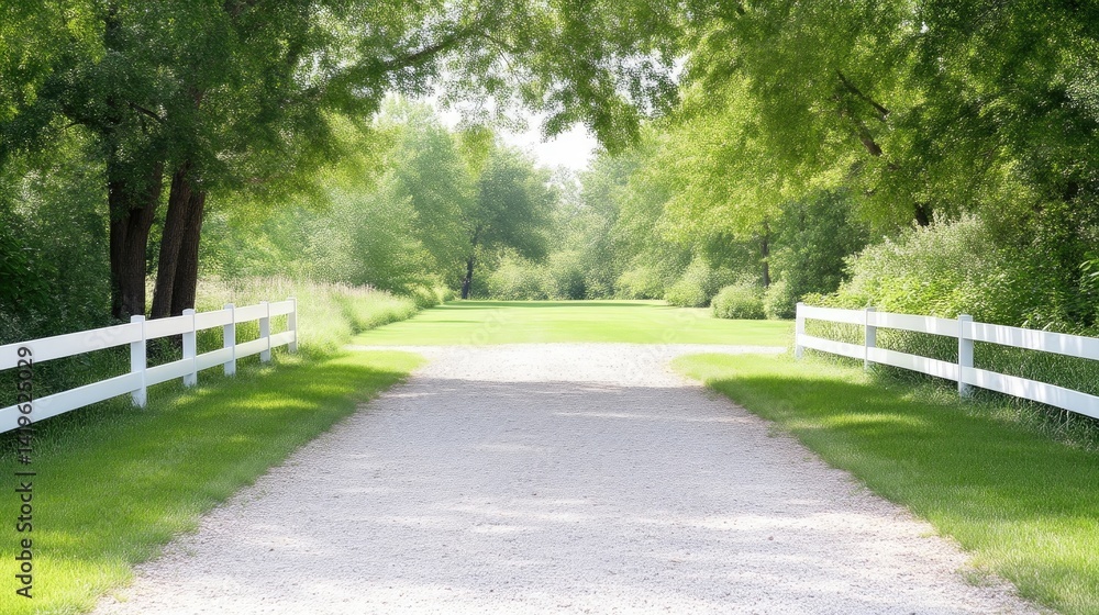Obraz premium Tranquil pathway through a verdant landscape