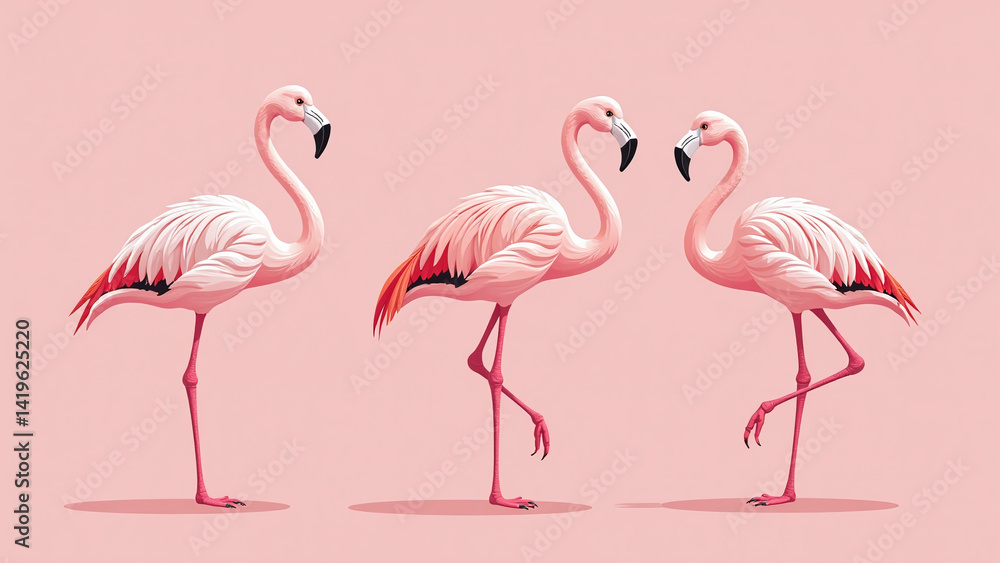 Fototapeta premium pink flamingos known distinctive feathers elegant poses variety natural environments