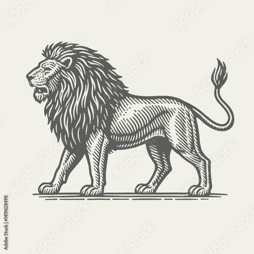 Lion. Vintage woodcut engraving linocut style vector illustration.