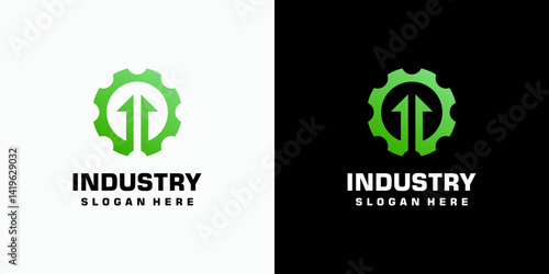 Gear and arrow up vector logo design with modern, simple, clean and abstract style. Icon for business, industry, technology and personal branding.