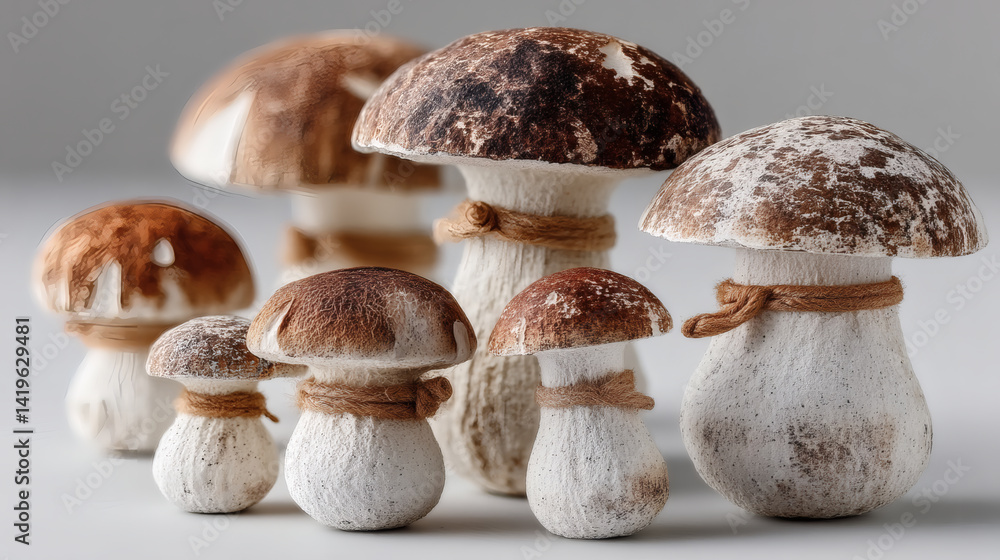 Fresh Edible Mushrooms Display on Light Background for Cooking Use Fresh Edible Mushrooms Display on Light Background for Cooking Use