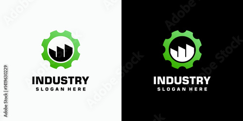 Gear and factory vector logo design with modern, simple, clean and abstract style. Icon for business, industry, technology and personal branding.