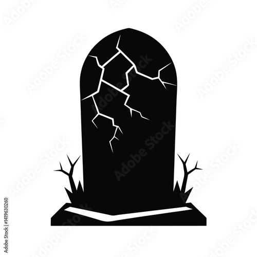 cracked gravestone icon silhouette on white background