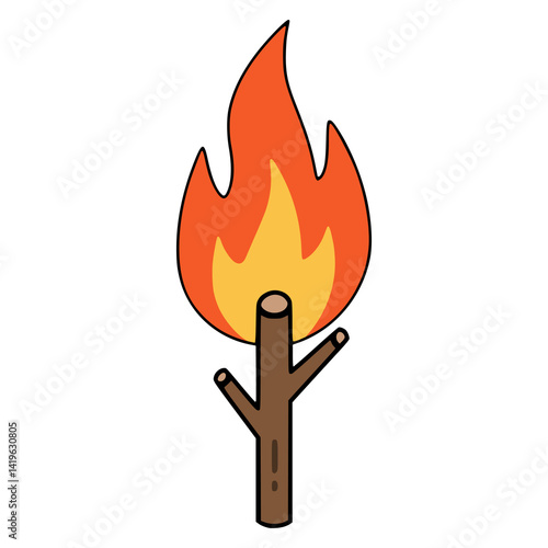 wooden stick on a fire flat color vector illustration template design