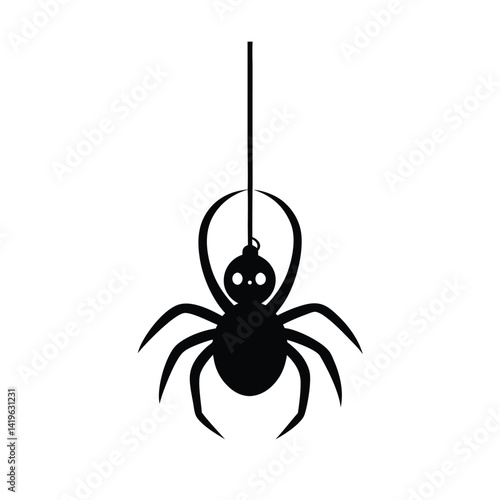 small hanging spider silhouette on white background
