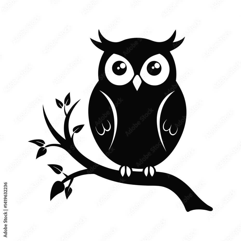 Fototapeta premium owl sitting on tree branch silhouette vector