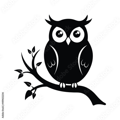 owl sitting on tree branch silhouette vector