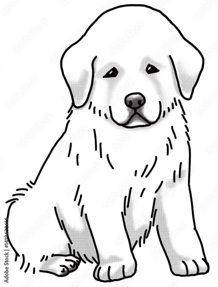 Fototapeta premium グレートピレニーズ 仔犬 白黒 犬のイラスト great pyrenees