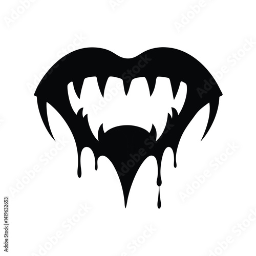 vampire fangs with dripping blood silhouette illustration