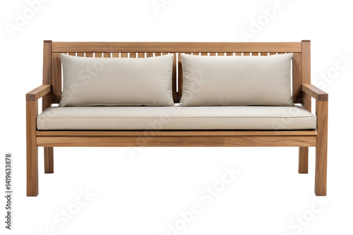 Wallpaper Mural Twoseater wooden outdoor bench with beige cushions and neutral background, studio shot Torontodigital.ca